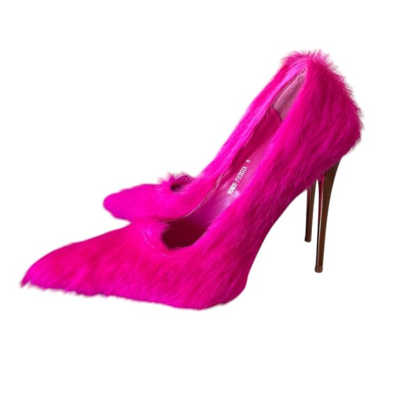 AZALEA WANG Romee Fuchsia Pony Hair Pump Pink Heel SZ 8 - Picture 9 of 10